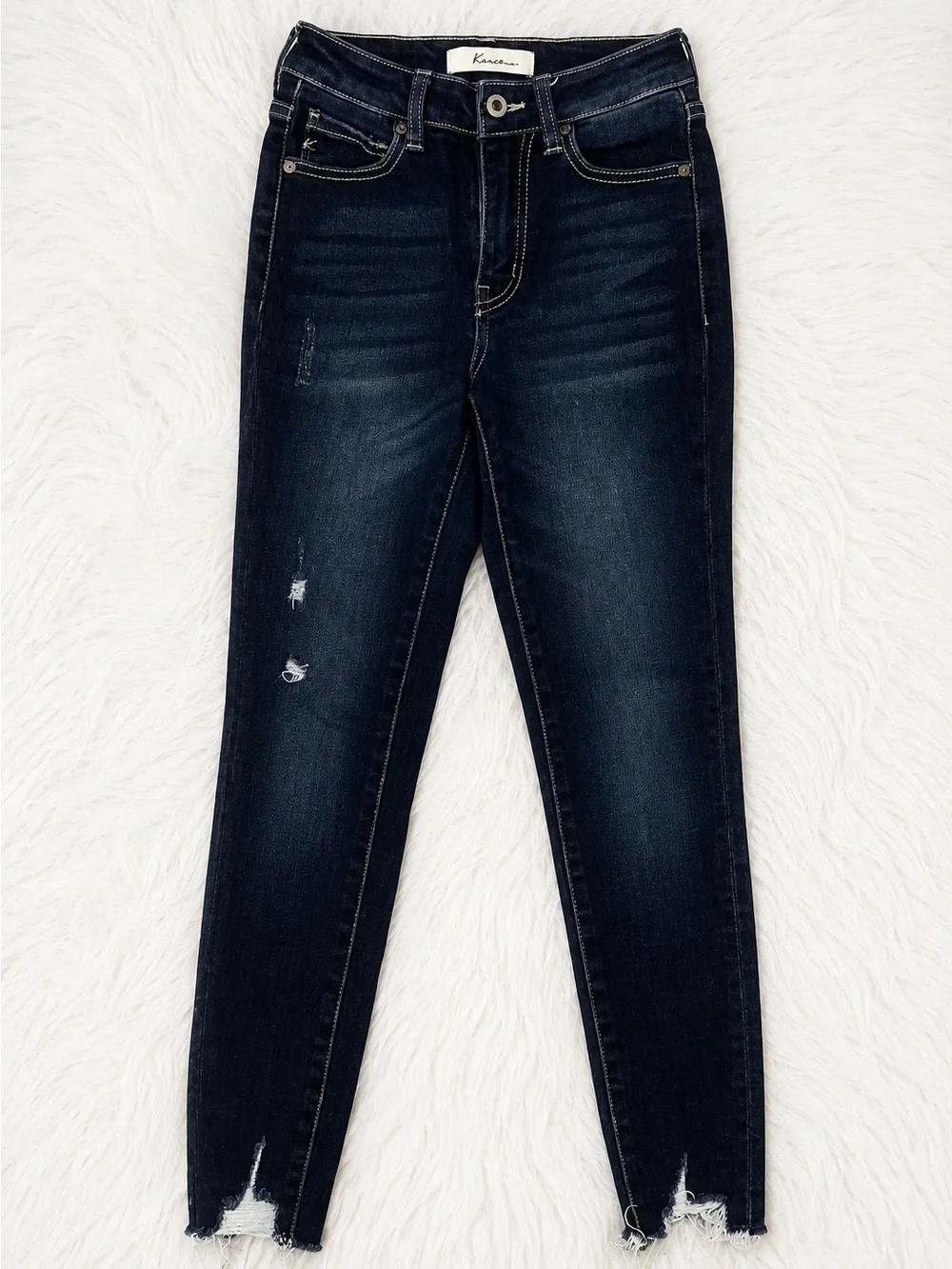 Kancan High Rise Dark Wash Distressed Skinny Jeans Size 0/23